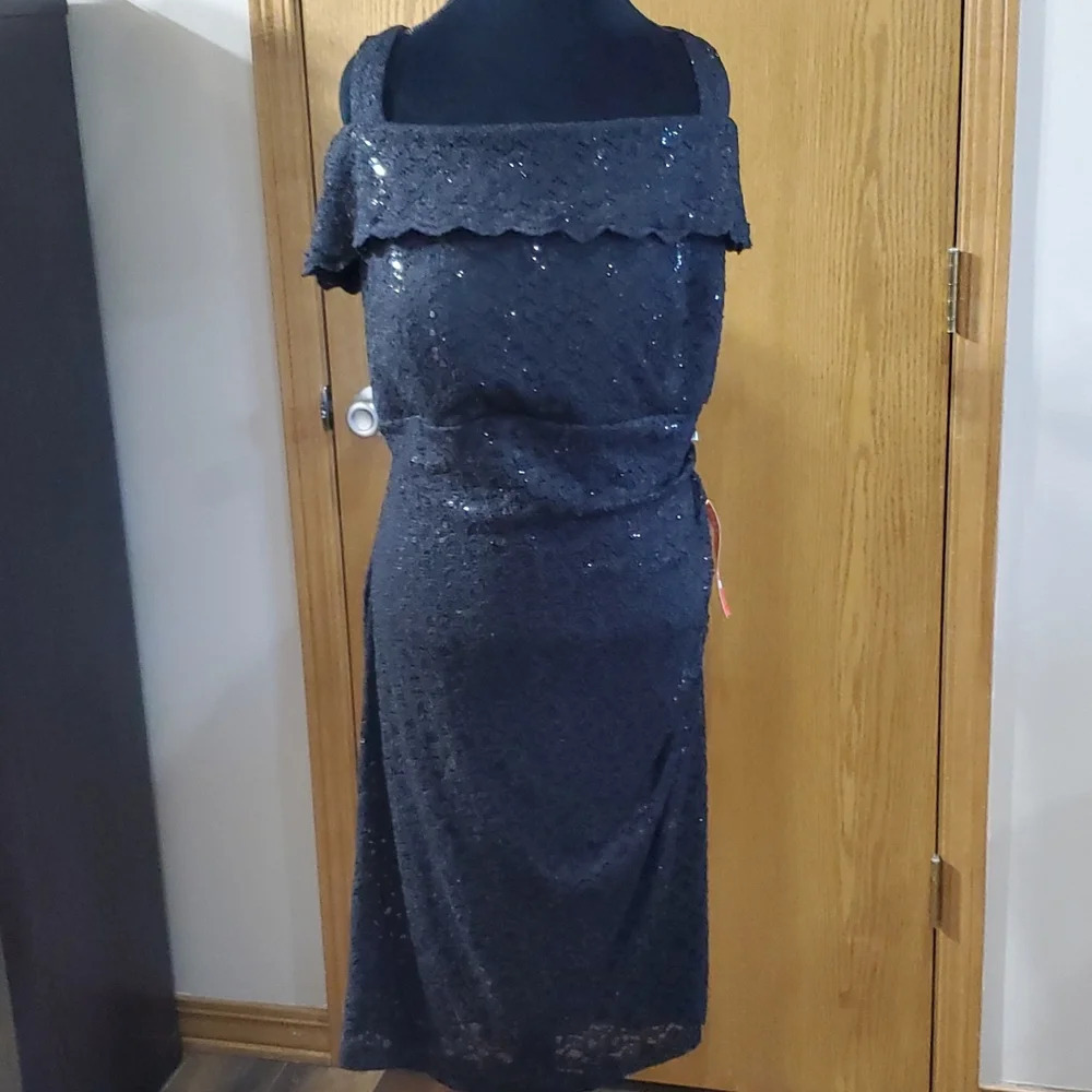 R&M Richard's cold shoulder black lace sequined dress new with tags